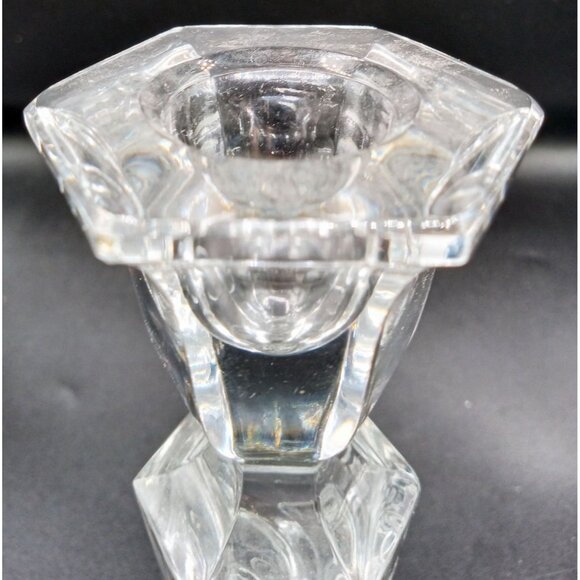 Candlestick Holders Clear 7 Inch Set 2 Elegant Design Vintage Glass Crystalline - Picture 6 of 14